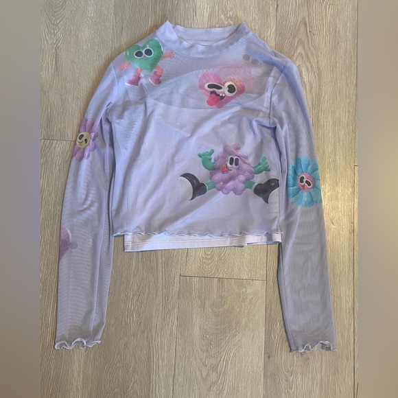 H&M periwinkle layered sheer mesh long sleeve girls size 10/12 - Picture 1 of 4